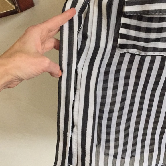 LF Y2K SHEER TOP BLACK WHITE STRIPED CAREER BLOUSE TOP M - Picture 7 of 12